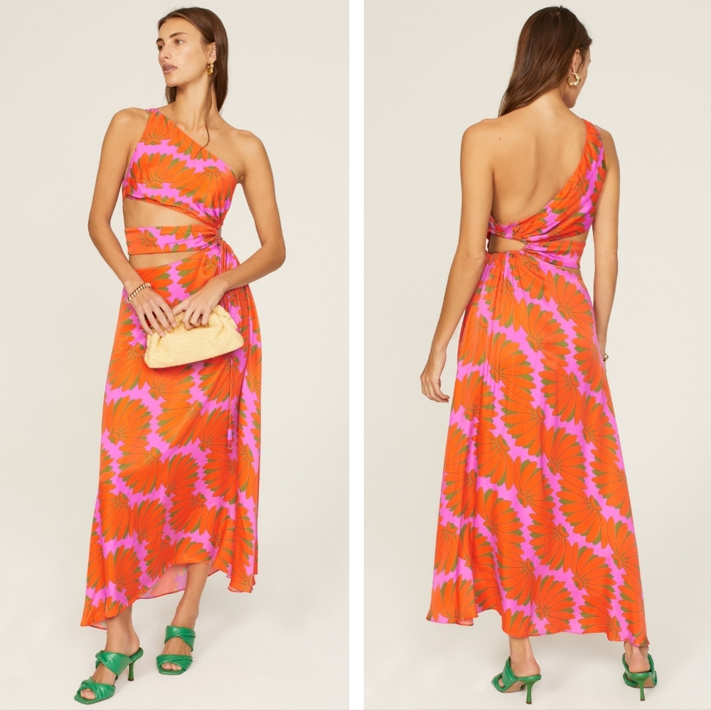 Farm Rio Copacabana Pink Cutout Midi Dress XL NWT New